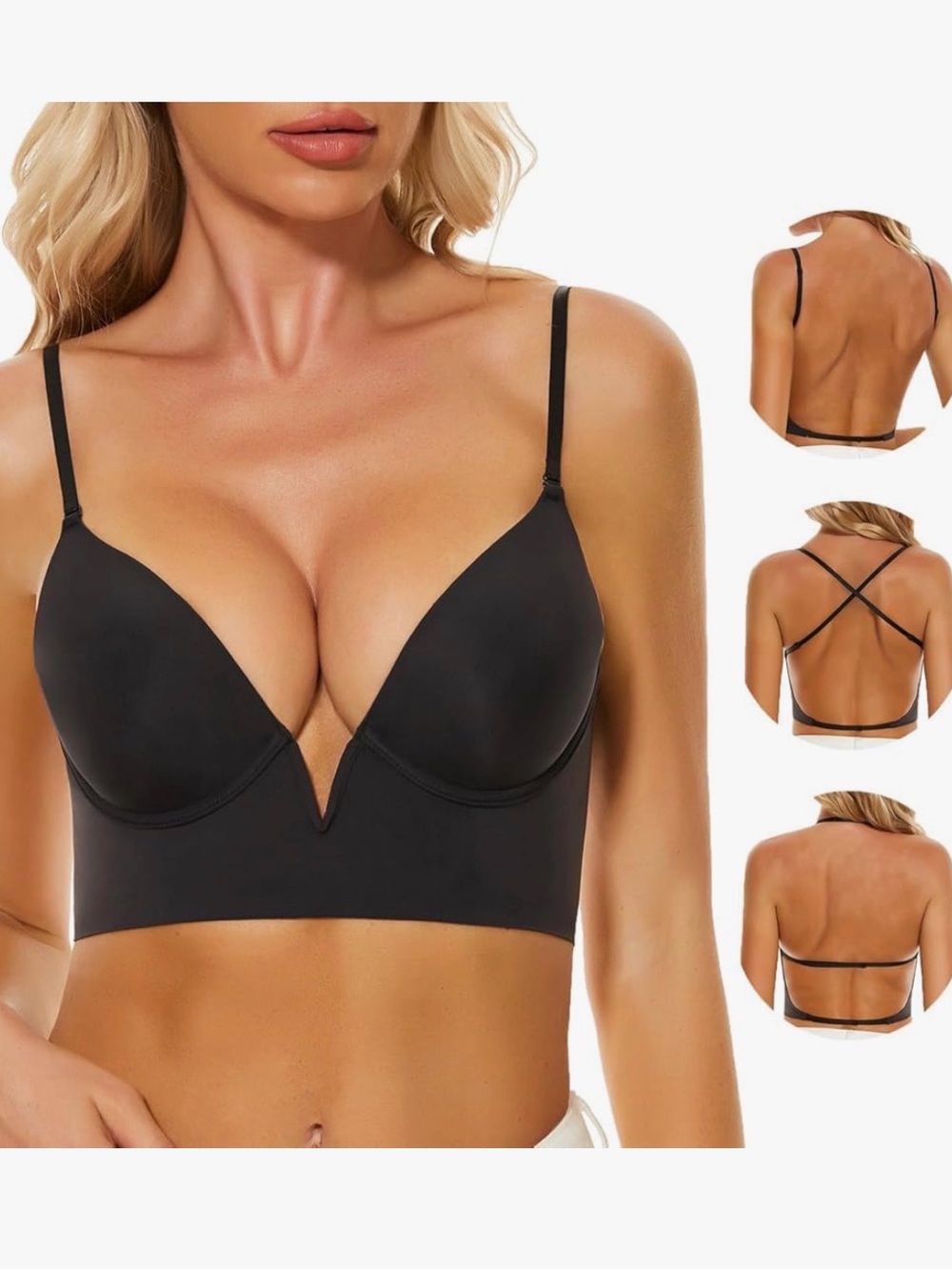 NWT Uoolerp Adjustable Low Back Bra -Black 38D